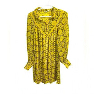 Next light, airy yellow w black summer dress, Lined, Long Sleeve, Button Up